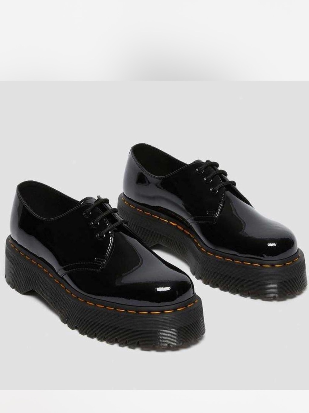 Dr. Martens Black 1461 Patent Leather Platform Quad Oxford Loafers